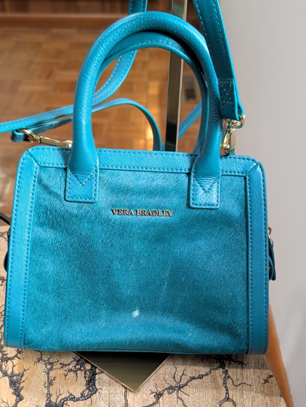Vera Bradley Teal Blue Mini Satchel with Gold Hardware minor Stain On Front
